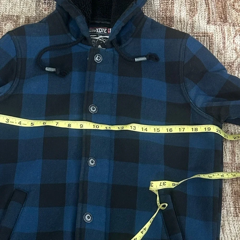 Vintage XDYE 90s Boys Blue Black Buffalo Plaid Hooded Zip Jacket Heavy Sz Small